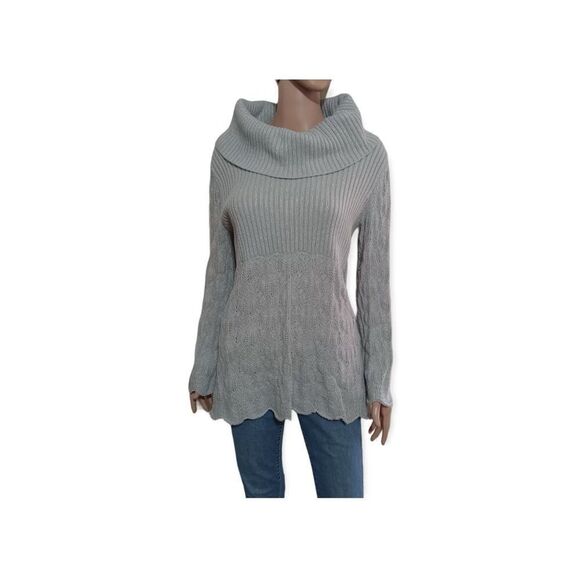 Designer Valerie Stevens Silver Metallic Cowl Neck Sweater Size: L - Picture 1 of 5